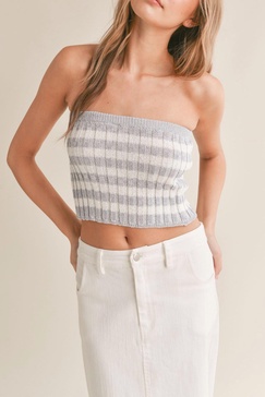 frankie knit tube top in blue stripe
