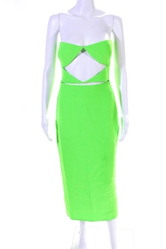 womens stretch crepe strapless double cut out dress apple green