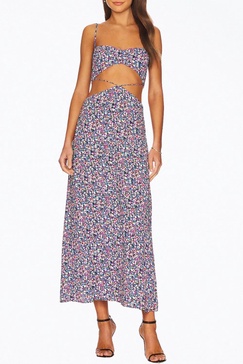 hanna floral-print cutout crepe midi dress in summer multi ditsy