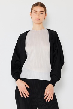 rib pleated puff sleeve bolero cardigan