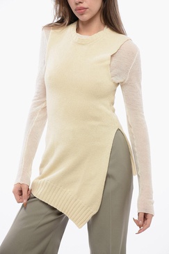 wool long sweater with asymmetric hem