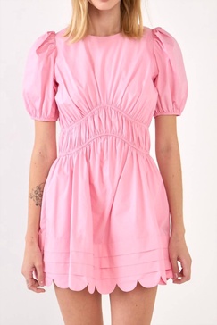 scallop detail mini dress in pink