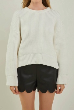 oversized ribbed sweater in white