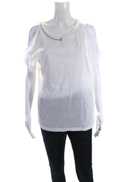 womens knotted crew neck beaded top tee shirt white