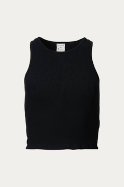 cropped ribbed stretch-cotton top in black