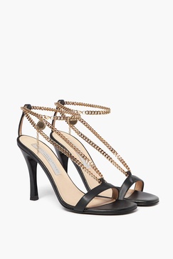 stiletto heeled eco-leather sandals with chains 10cm