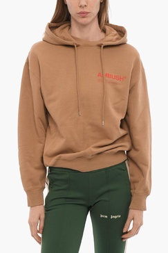 brushed cotton hoodie with printed logo
