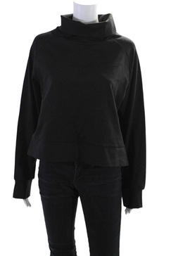 women's long sleeves pullover roll-neck sweatshirt black