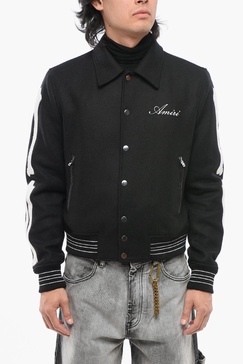 twill wool bones bomber jacket with patches