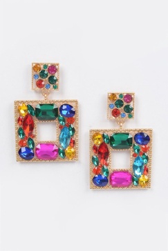 women's double square bejeweled earring
