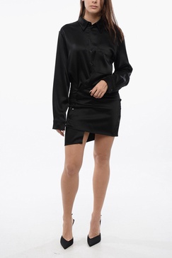 satin twist wrap shirt dress