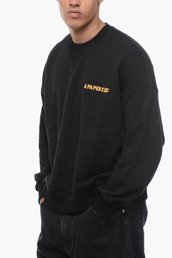 brushed cotton crew-neck sweatshirt with printed logo
