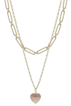 women's metal chain heart pendant 2 layered necklace