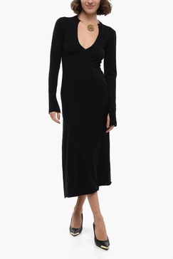 knitted maxi dress with necklace detail