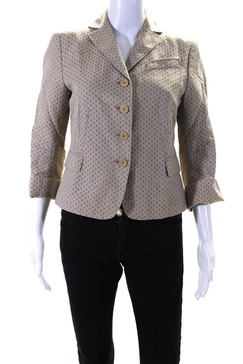 womens spotted jacquard button up blazer jacket beige
