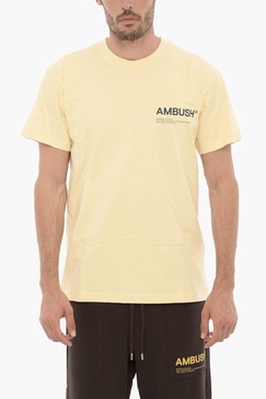 solid color crew-neck t-shirt with printed logo