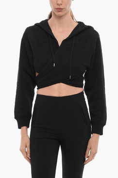 solid color crop hoodie to wrap at the waist