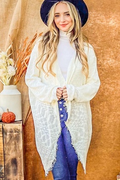 textured knit fringe hem cardigan