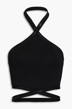 Black halter top with logo
