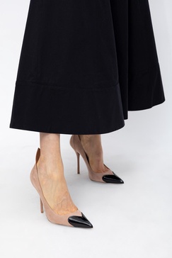 Heart suede and patent leather pumps