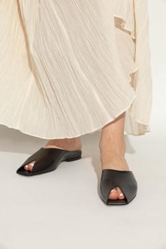 Leather Peep-Toe Ballerina Mules