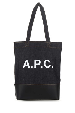 Blue denim and leather shopping bag