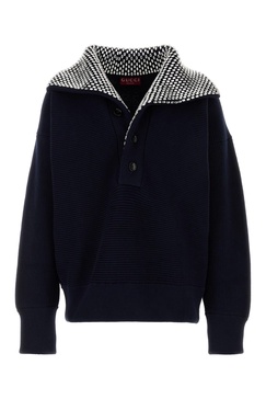 Gucci Men Navy Blue Stretch Cotton Blend Polo Shirt