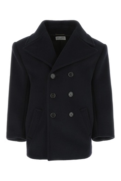 Saint Laurent Women Navy Blue Wool Oversize Coat