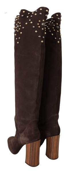 Dolce & Gabbana  Brown Suede Studded Knee High Shoes Boots