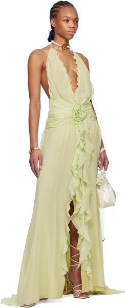 Green Rose Decoration Maxi Dress