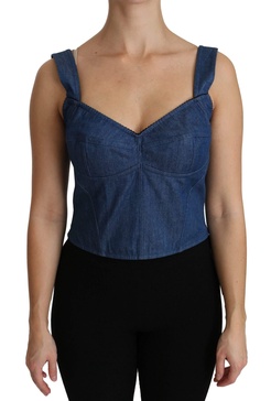 Dolce & Gabbana  Blue Sleeveless Bustier Blouse Cotton Top