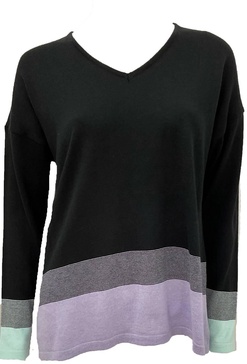 women's ombre 3/4 v-neck top in black/lilac/mist