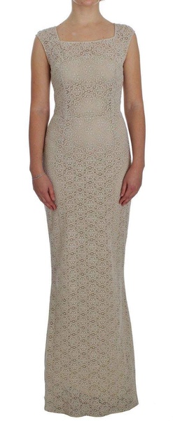 Dolce & Gabbana  Beige Ricamo Cutout Cotton Sheath Dress