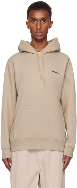 Beige Script Embroidery Hoodie