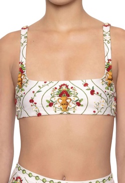 havana remedios hand embroidered bikini top in off white-red-green