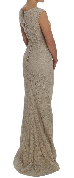Dolce & Gabbana  Beige Ricamo Cutout Cotton Sheath Dress