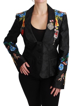 Black Crystal Brocade Blazer Jacket