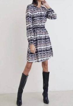 long sleeve smocked mini dress in rustic stripe