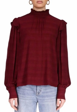 romance popover blouse in dark cherry