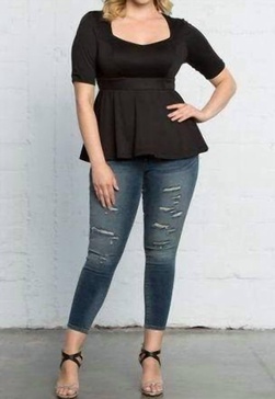 posh ponte short sleeve peplum top in black