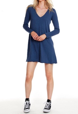 long sleeve v-neck dress in coast