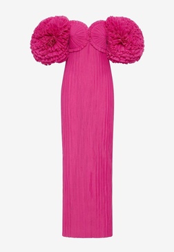 Crystallise Off-Shoulder Plisse Gown