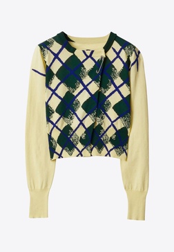 Argyle-Intarsia Long-Sleeved Cardigan