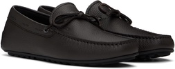 Brown Grained Leather Driver Sole Loafers