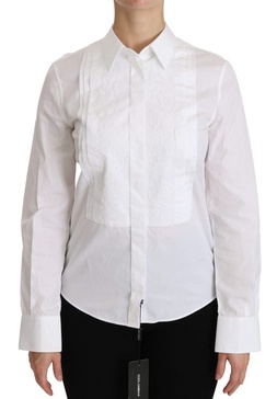 Dolce & Gabbana  White Collared Long Sleeve Polo Shirt