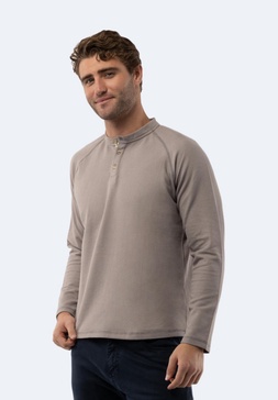 grey waffle knit 3-button henley