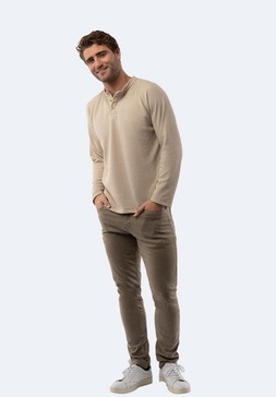 sand waffle knit 3-button henley