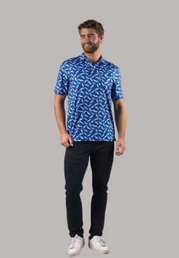 cobalt blue with teal moustaches polo shirt