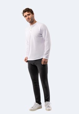 white waffle knit 3-button henley