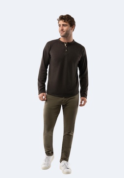 army green waffle knit 3-button henley